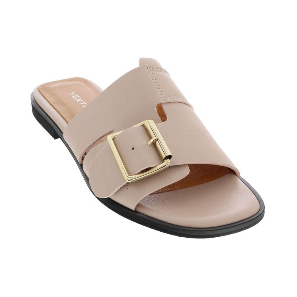 Ventutto Powder Pink Buckle Flat Leather Slide